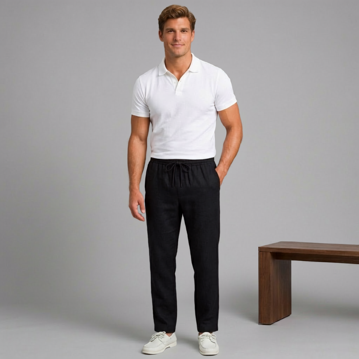 Men's Drawstring Elastic Waist Straight Leg Casual Trousers