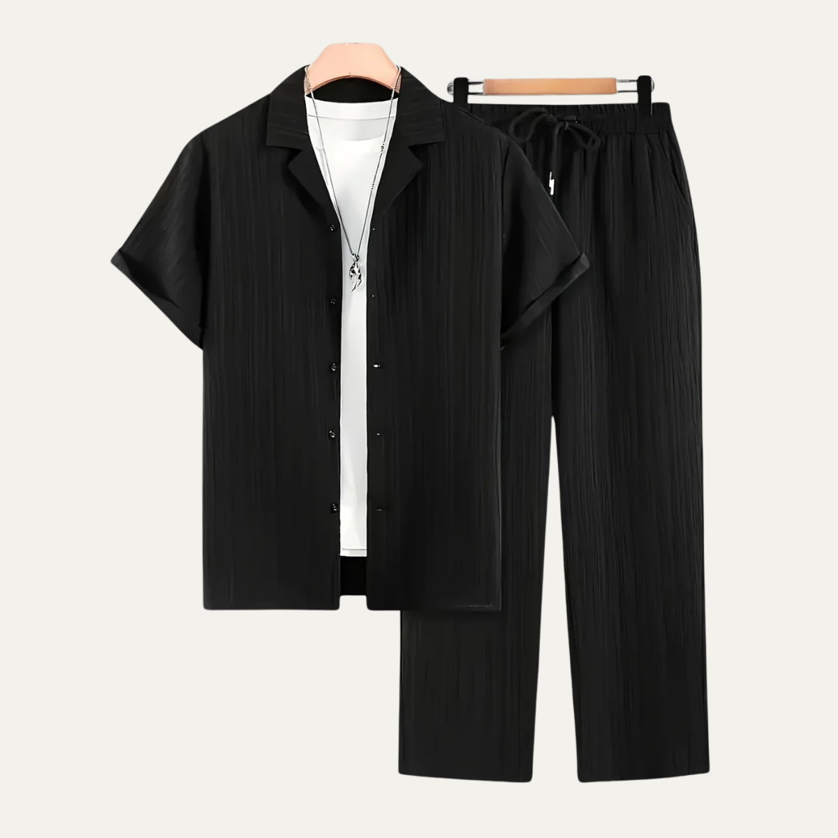 The Amalfi Men's Two Piece Set, Short Sleeve Shirt and Drawstring Trousers