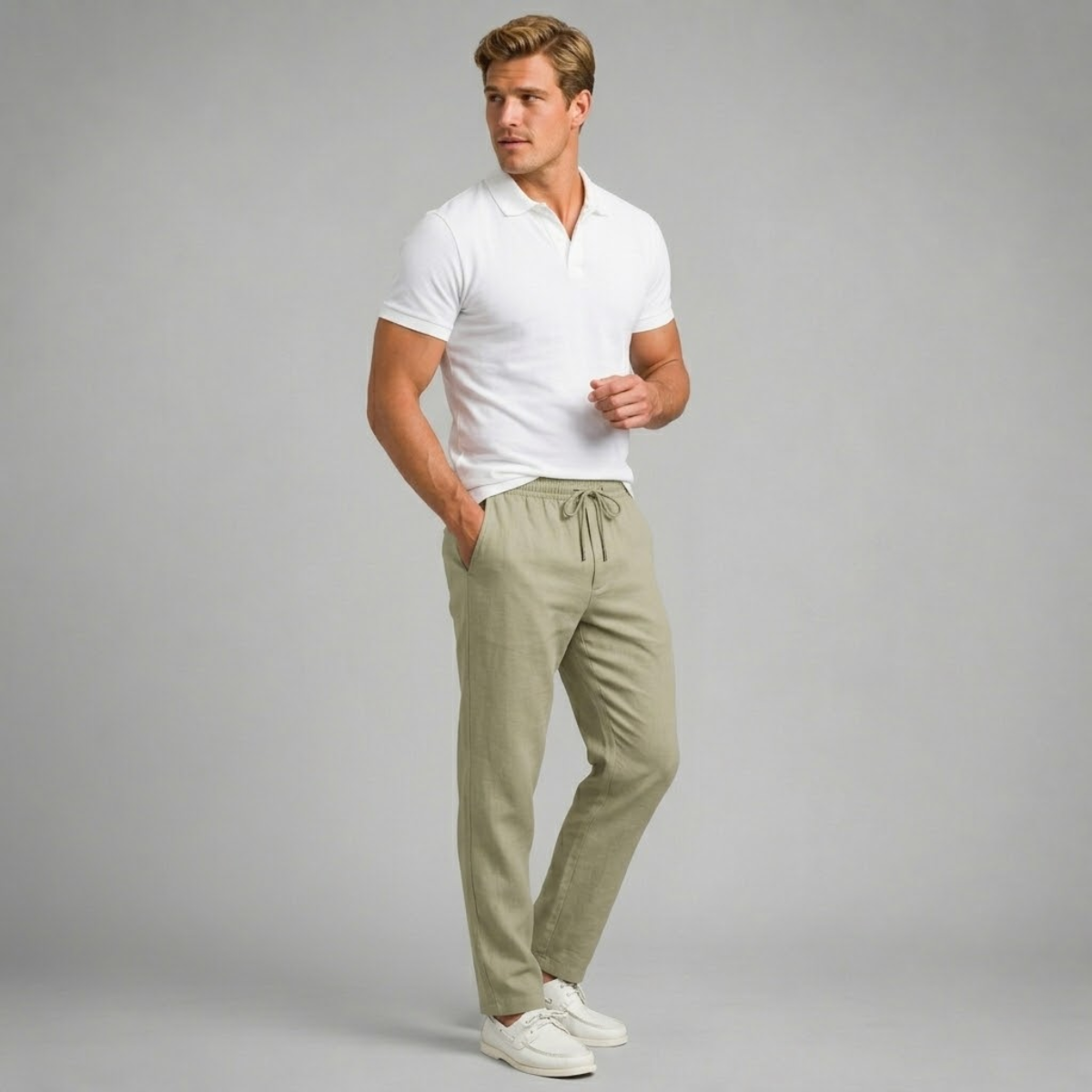Men's Drawstring Elastic Waist Straight Leg Casual Trousers