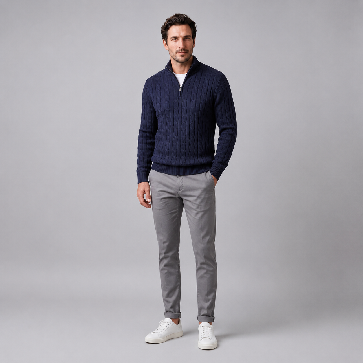 Men's Cable Knit Half-Zip Sweater
