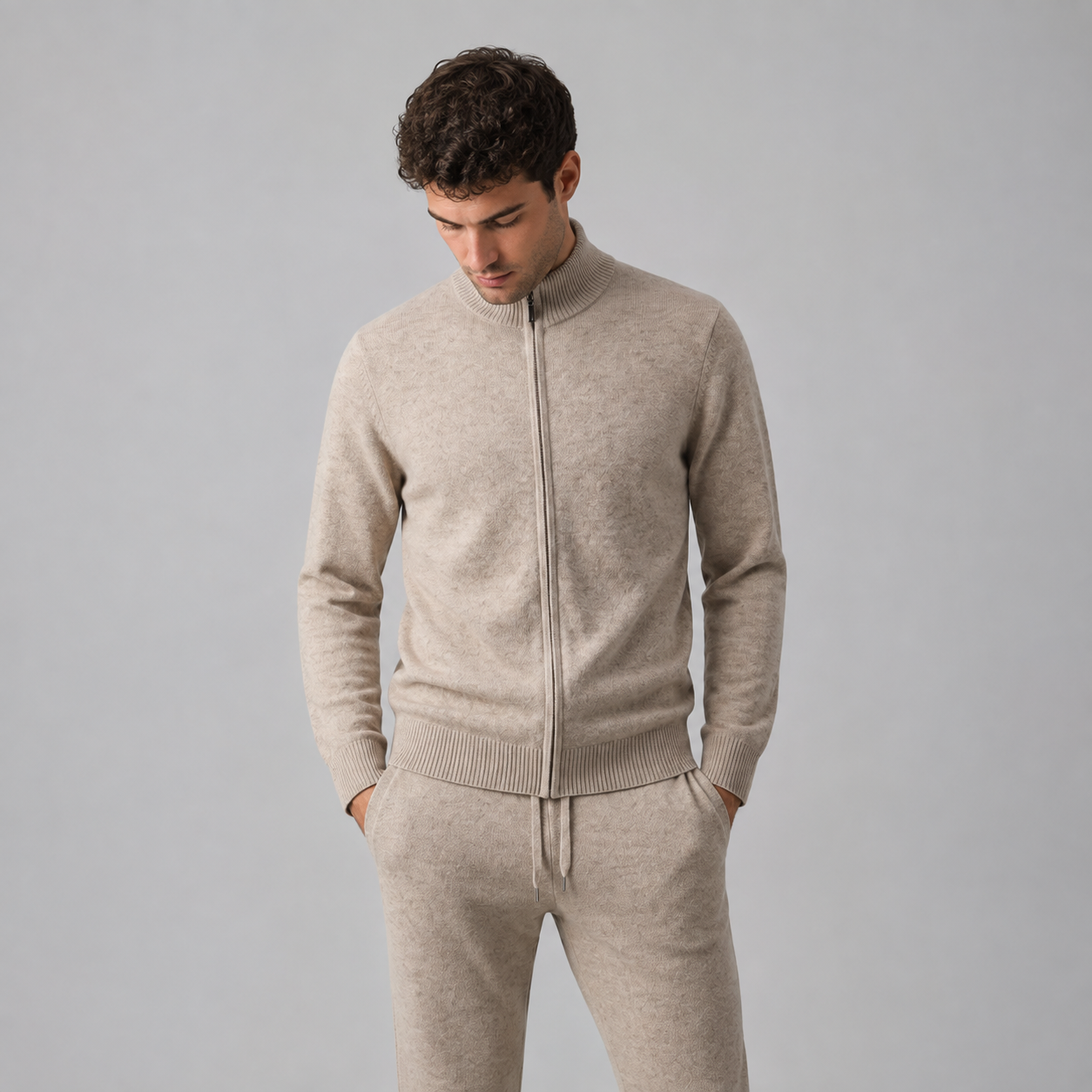 Men's Wool Knit Zip Cardigan and Trouser Co-ord Set