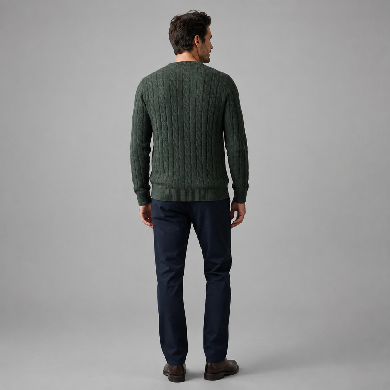 Men's Cable Knit Wool Crew Neck Sweater