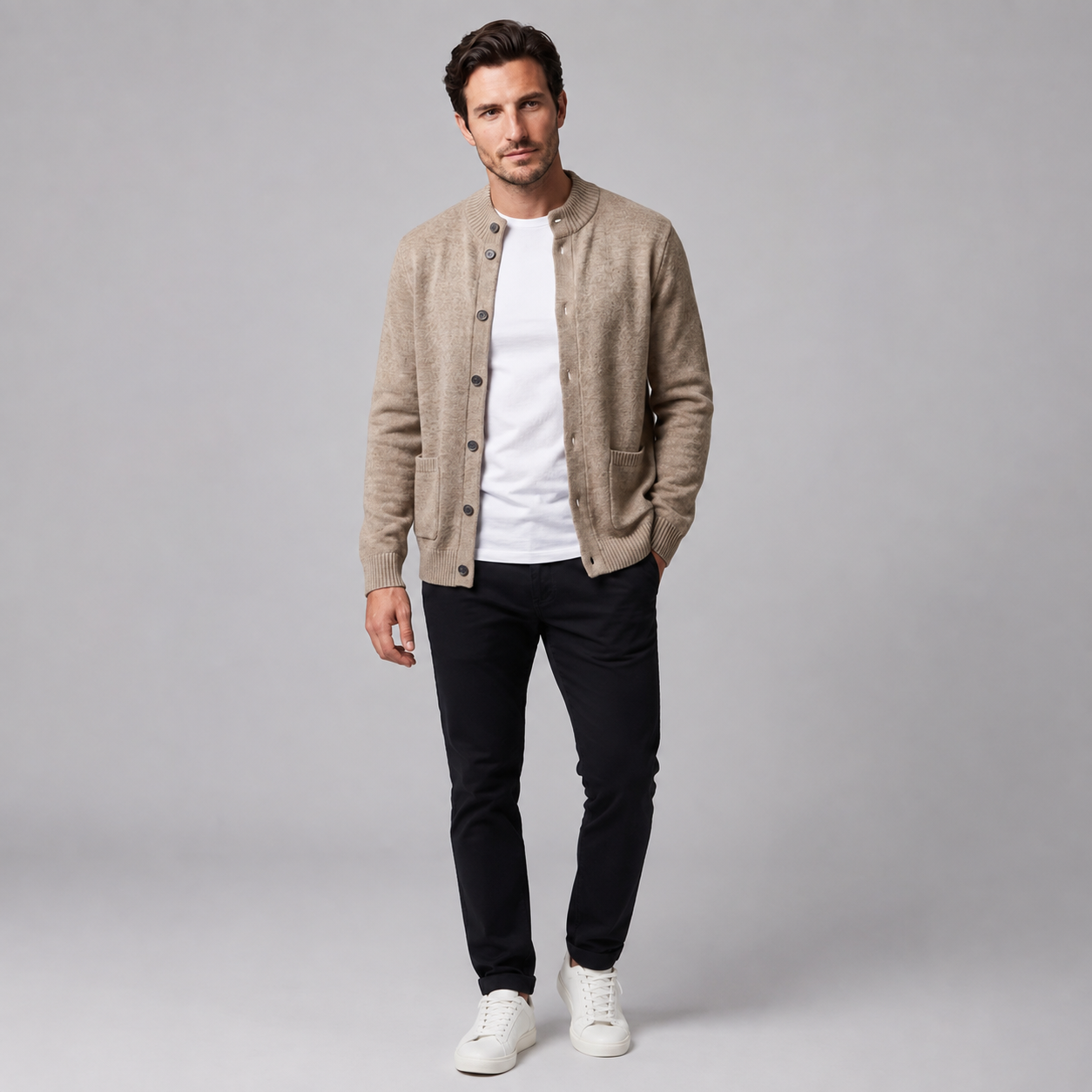 Men's Wool Button-Front Cardigan