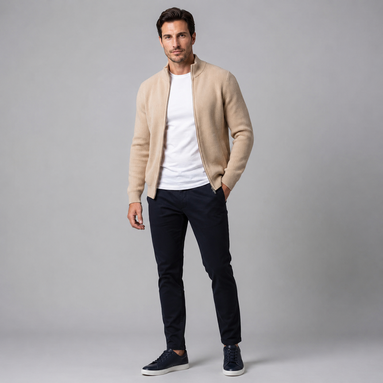 Men's Ribbed Wool Full-Zip Cardigan