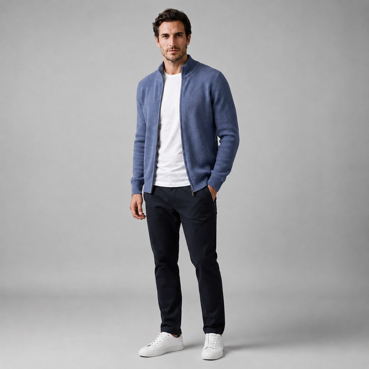 Men's Ribbed Wool Full-Zip Cardigan