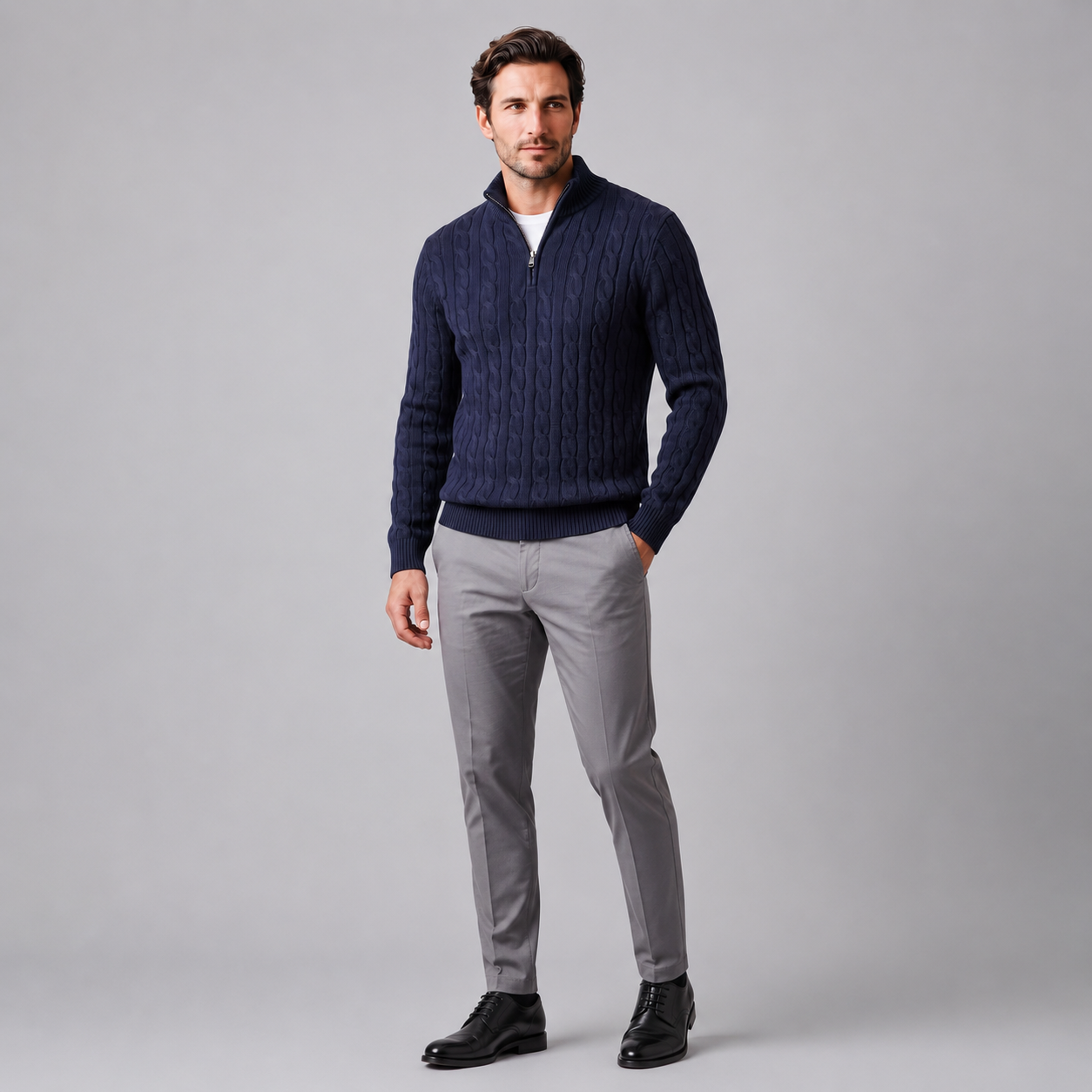 Men's Cable Knit Half-Zip Sweater