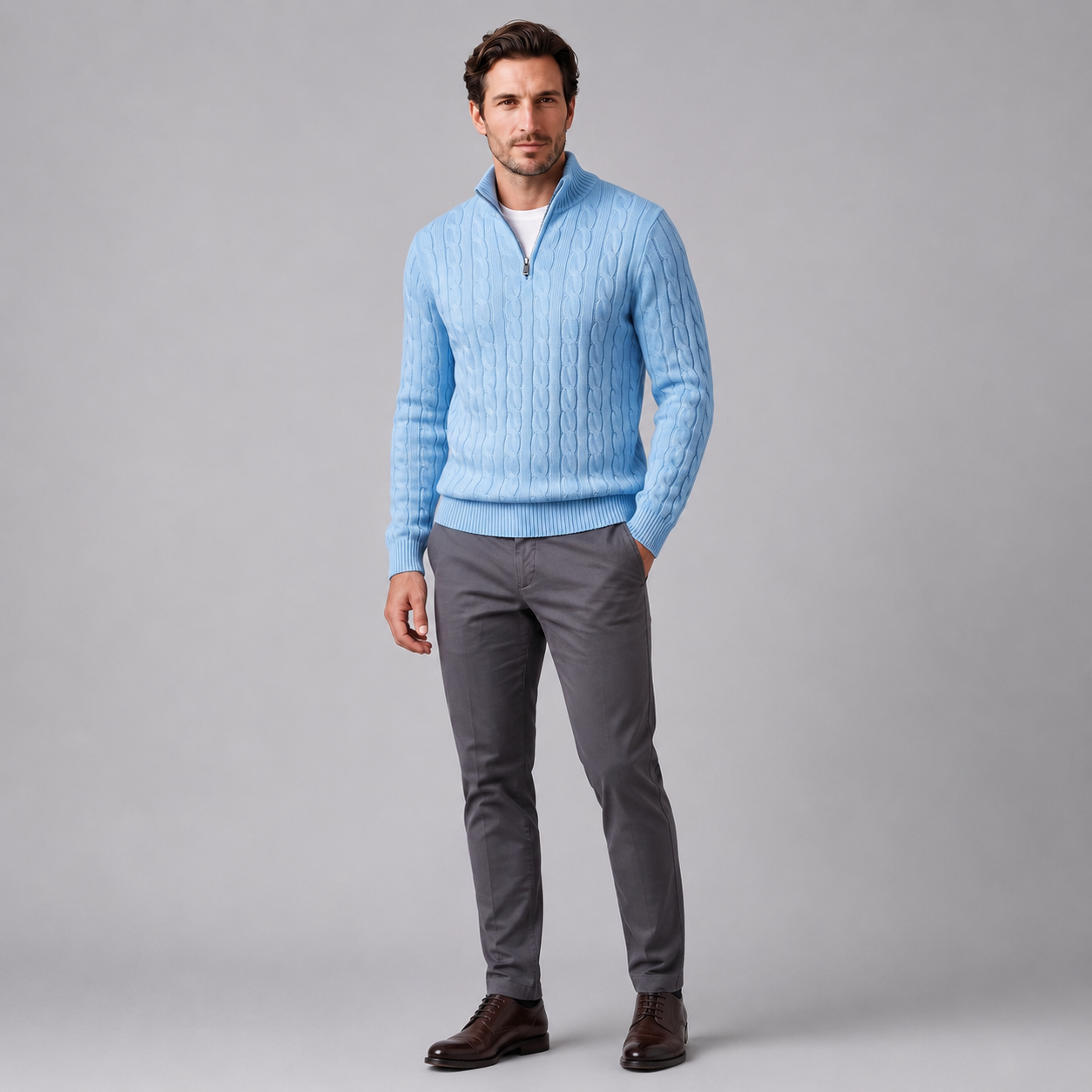 Men's Cable Knit Half-Zip Sweater