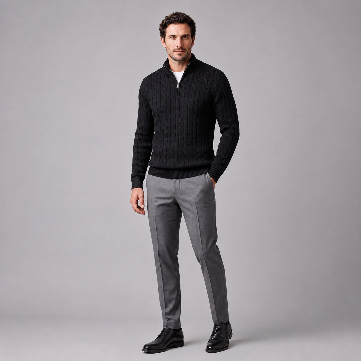 Men's Cable Knit Half-Zip Sweater