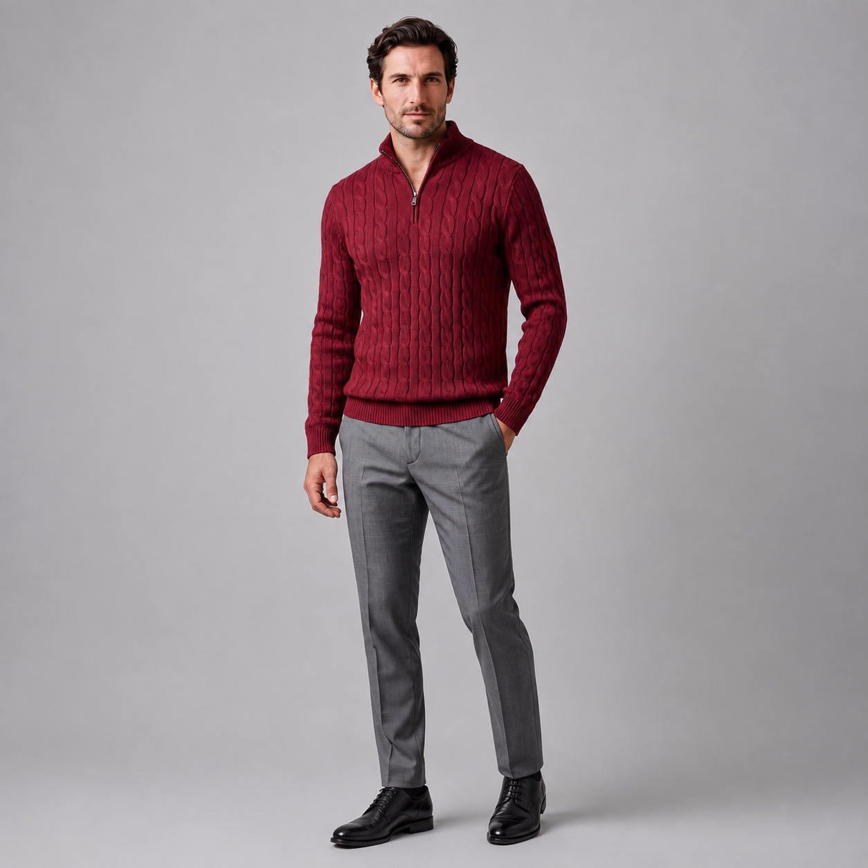 Men's Cable Knit Half-Zip Sweater