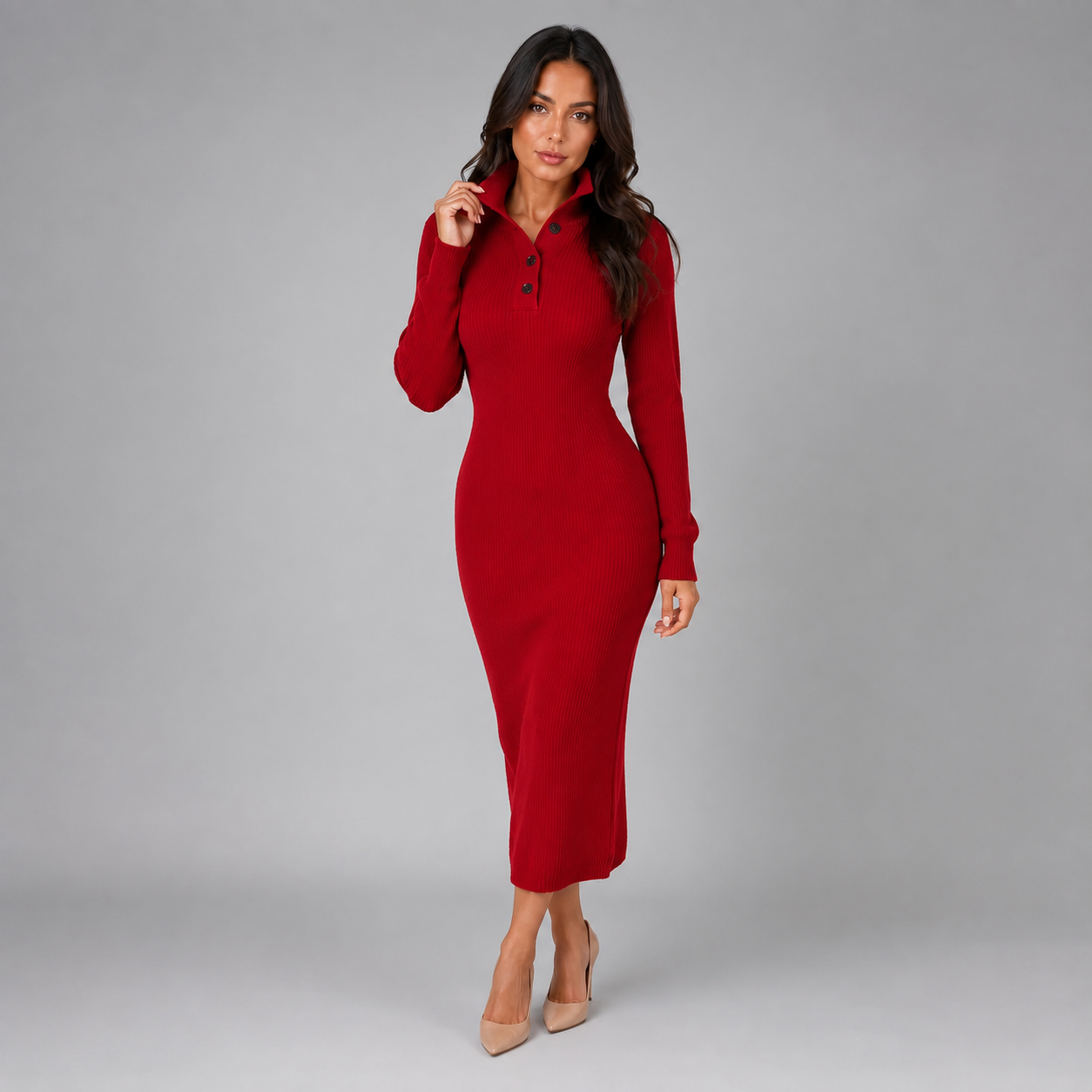 Women's Knitted Jumper Midi Dress