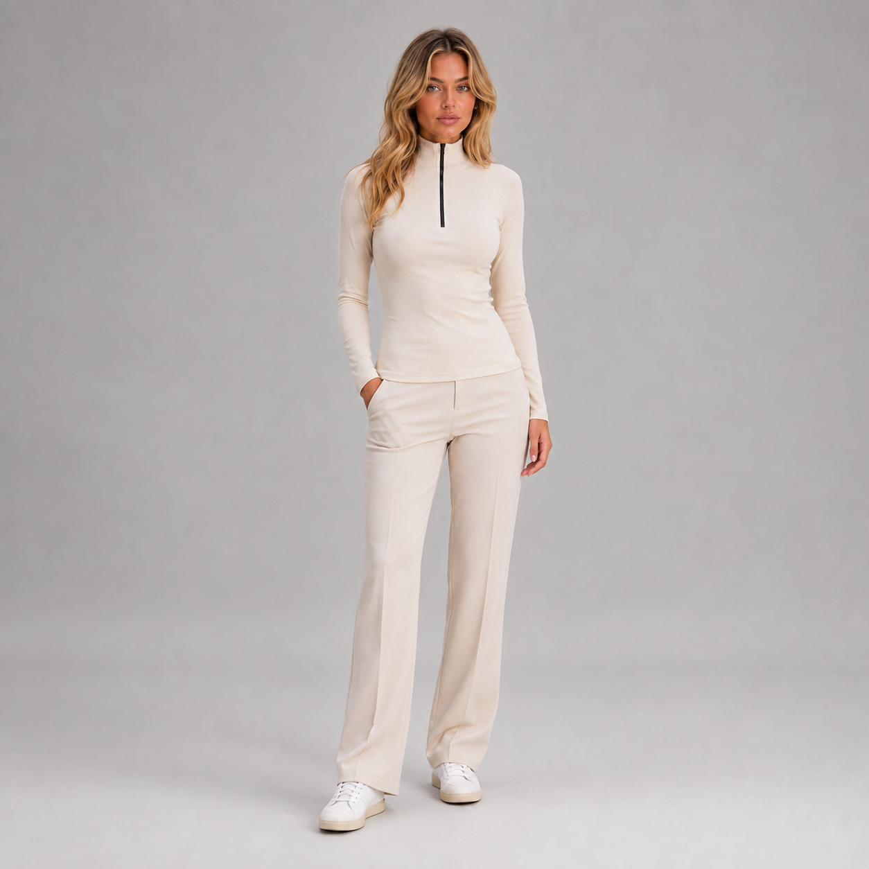 Women's Ribbed Half Zip Top