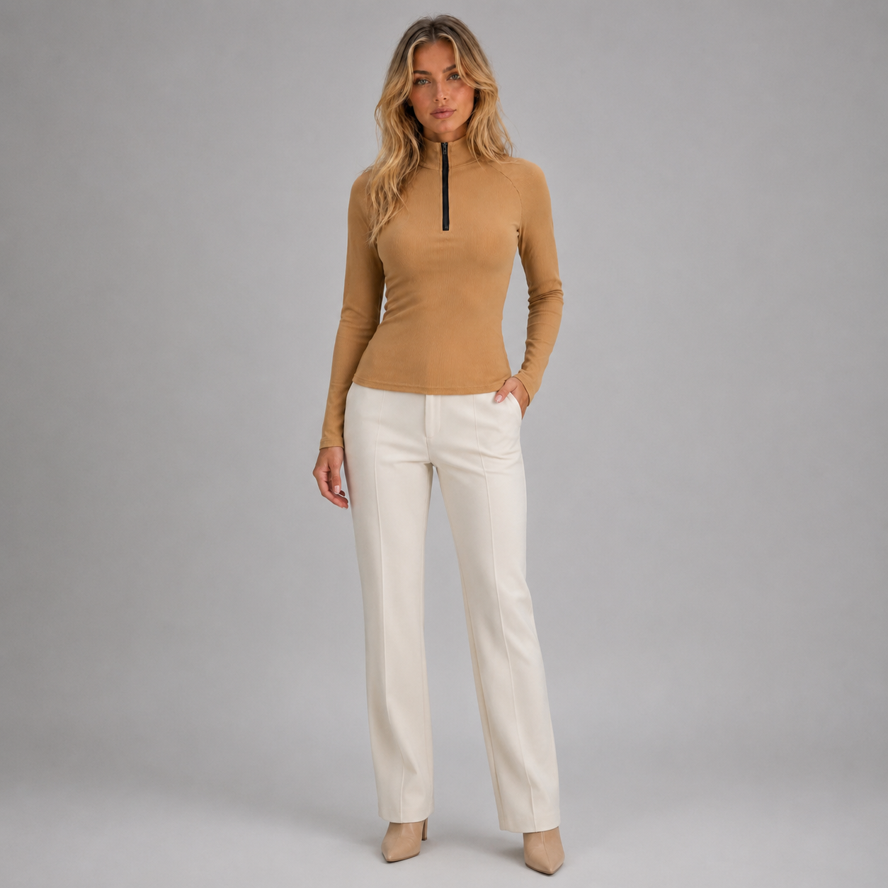 Women's Ribbed Half Zip Top