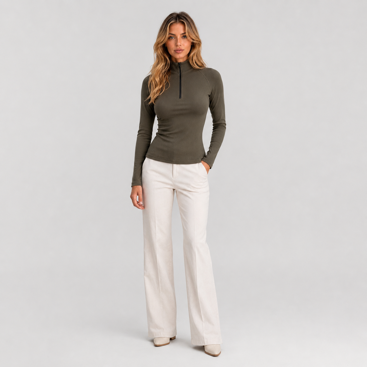 Women's Ribbed Half Zip Top