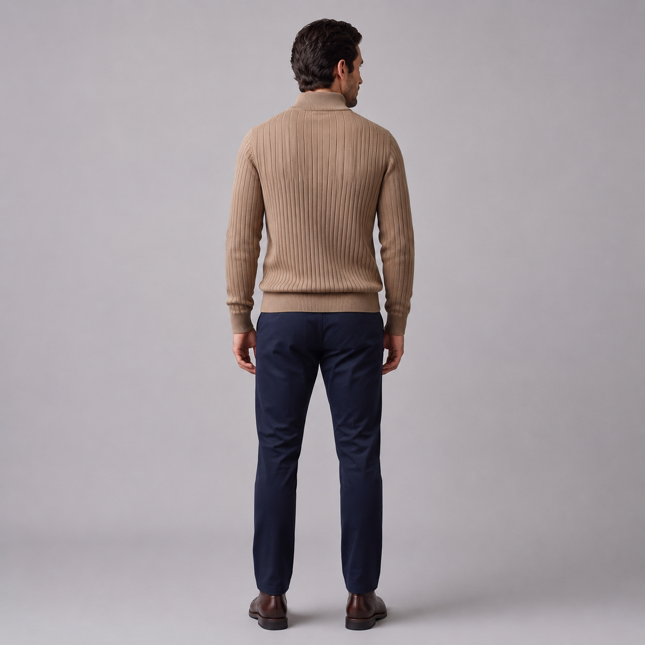 Men's Ribbed Half-Zip Cotton Sweater