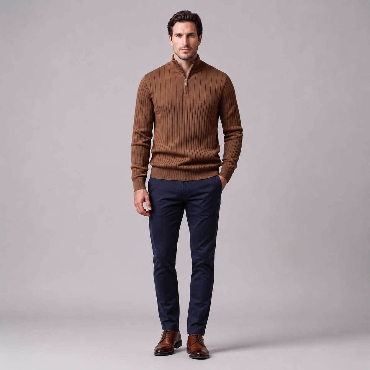 Men's Ribbed Half-Zip Cotton Sweater