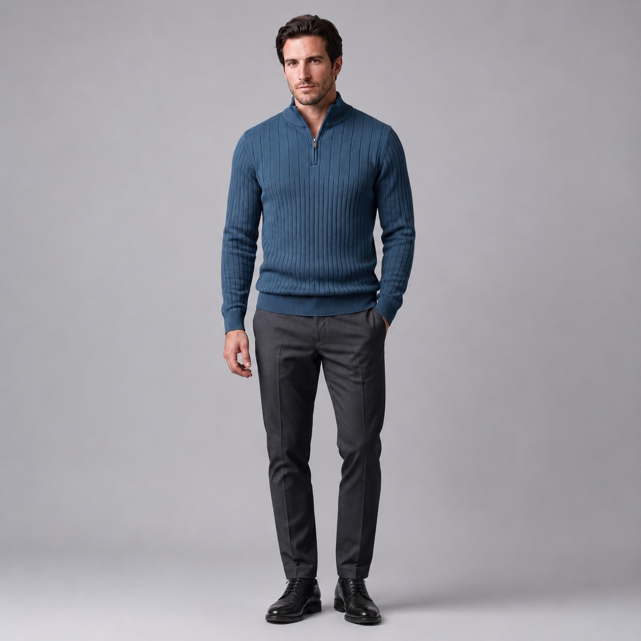 Men's Ribbed Half-Zip Cotton Sweater