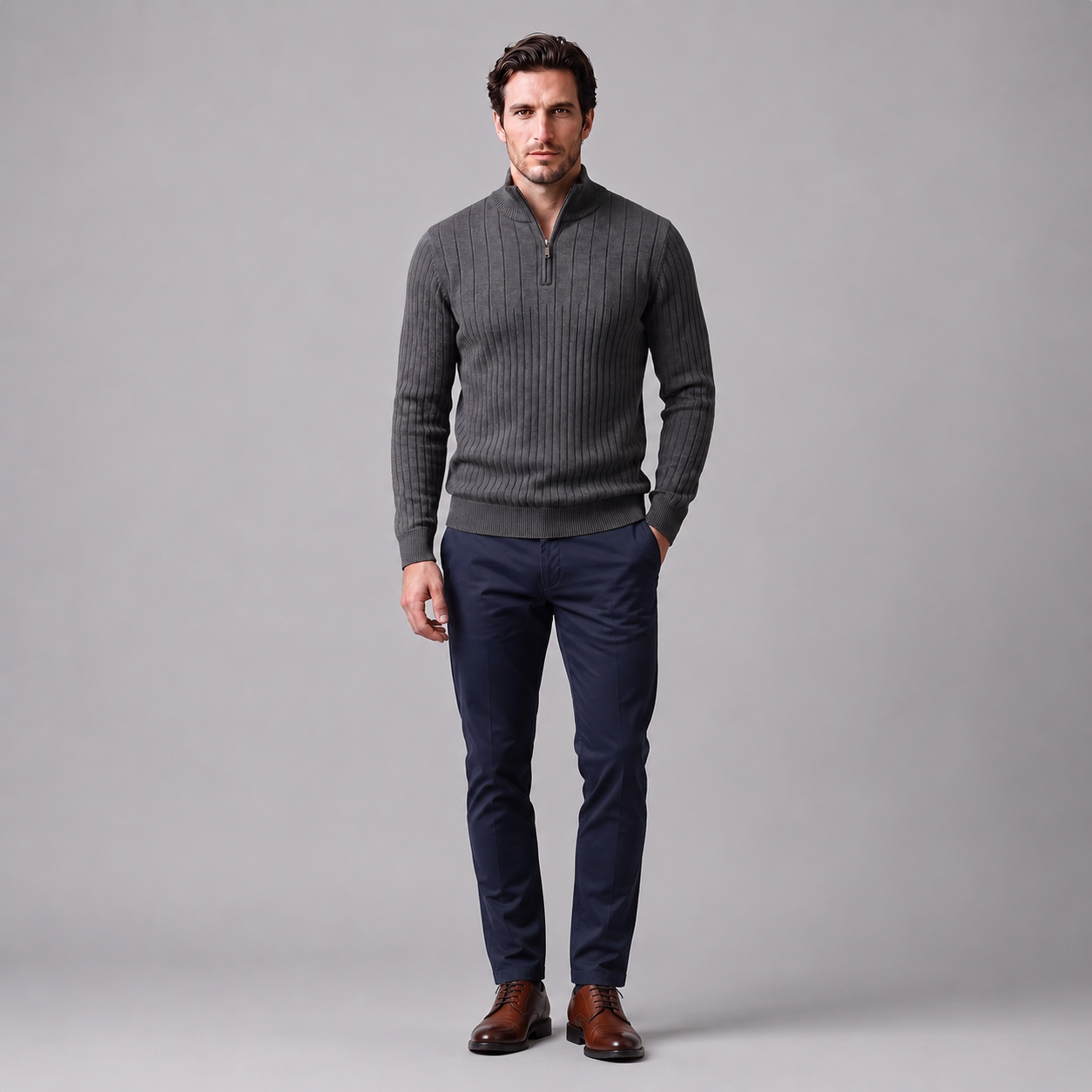 Men's Ribbed Half-Zip Cotton Sweater