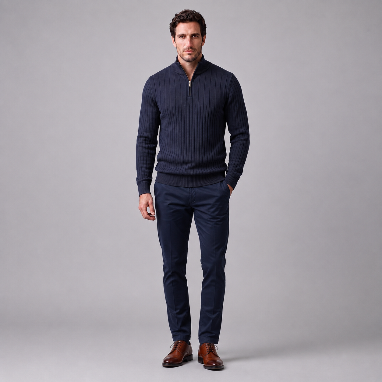 Men's Ribbed Half-Zip Cotton Sweater