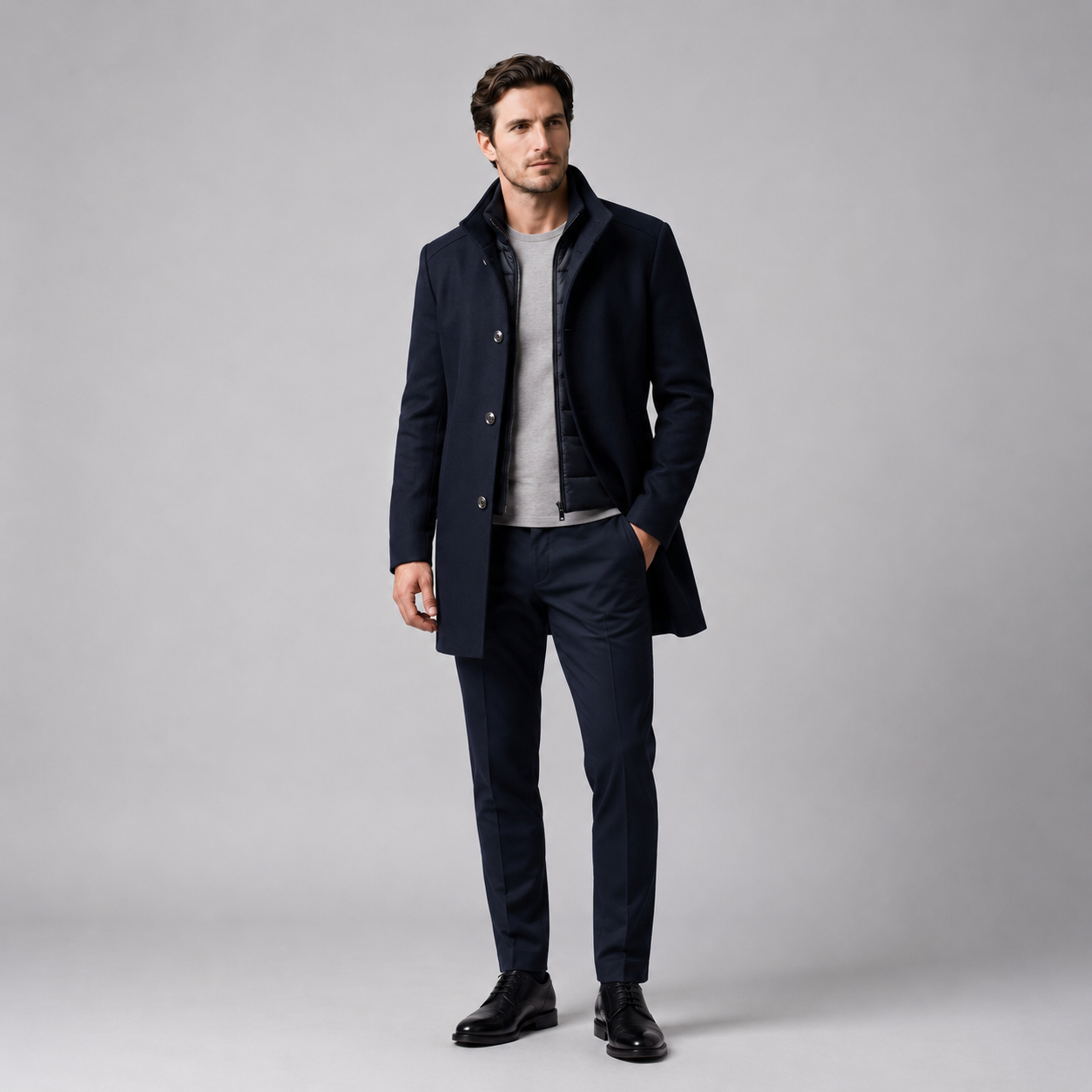Men's Wool-Look Stand Collar Overcoat