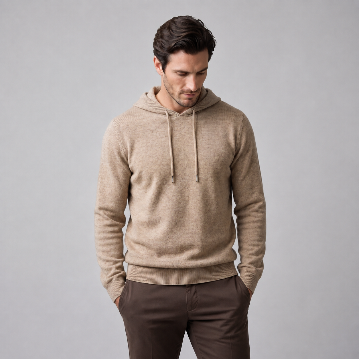 Men's Wool Knit Drawstring Hoodie