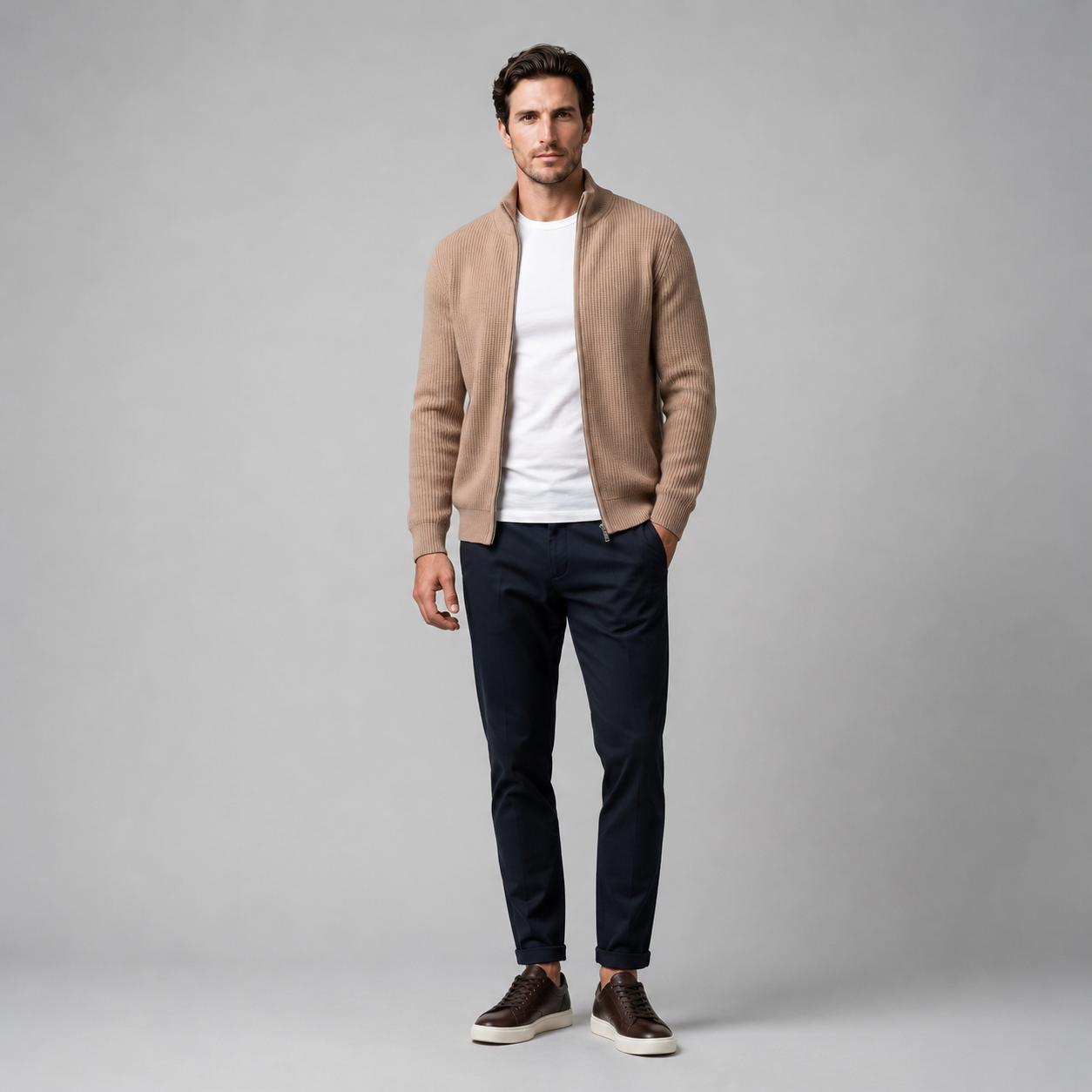 Men's Ribbed Full-Zip Knit Cardigan