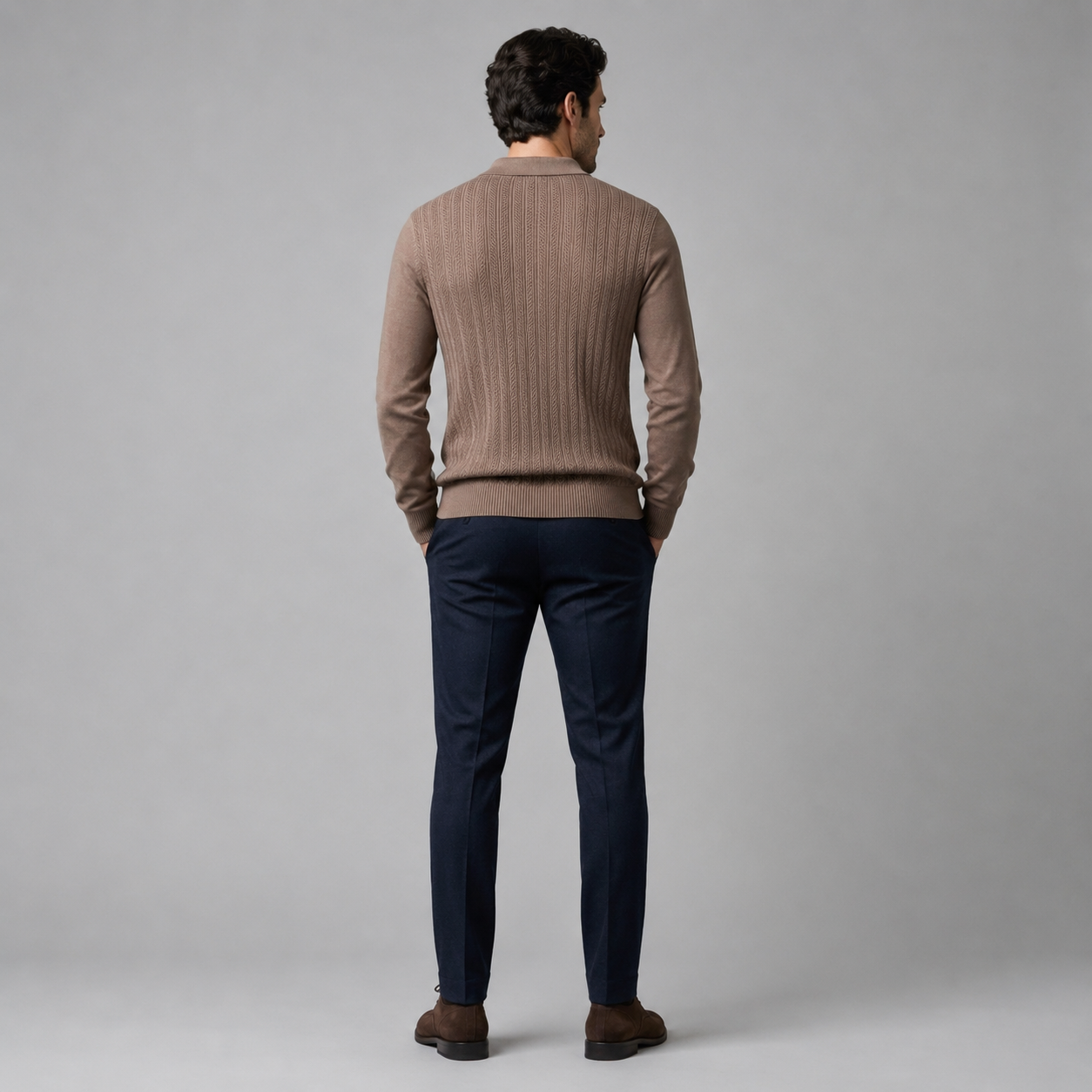 Men's Rib Knit Polo Shirt with Zipper