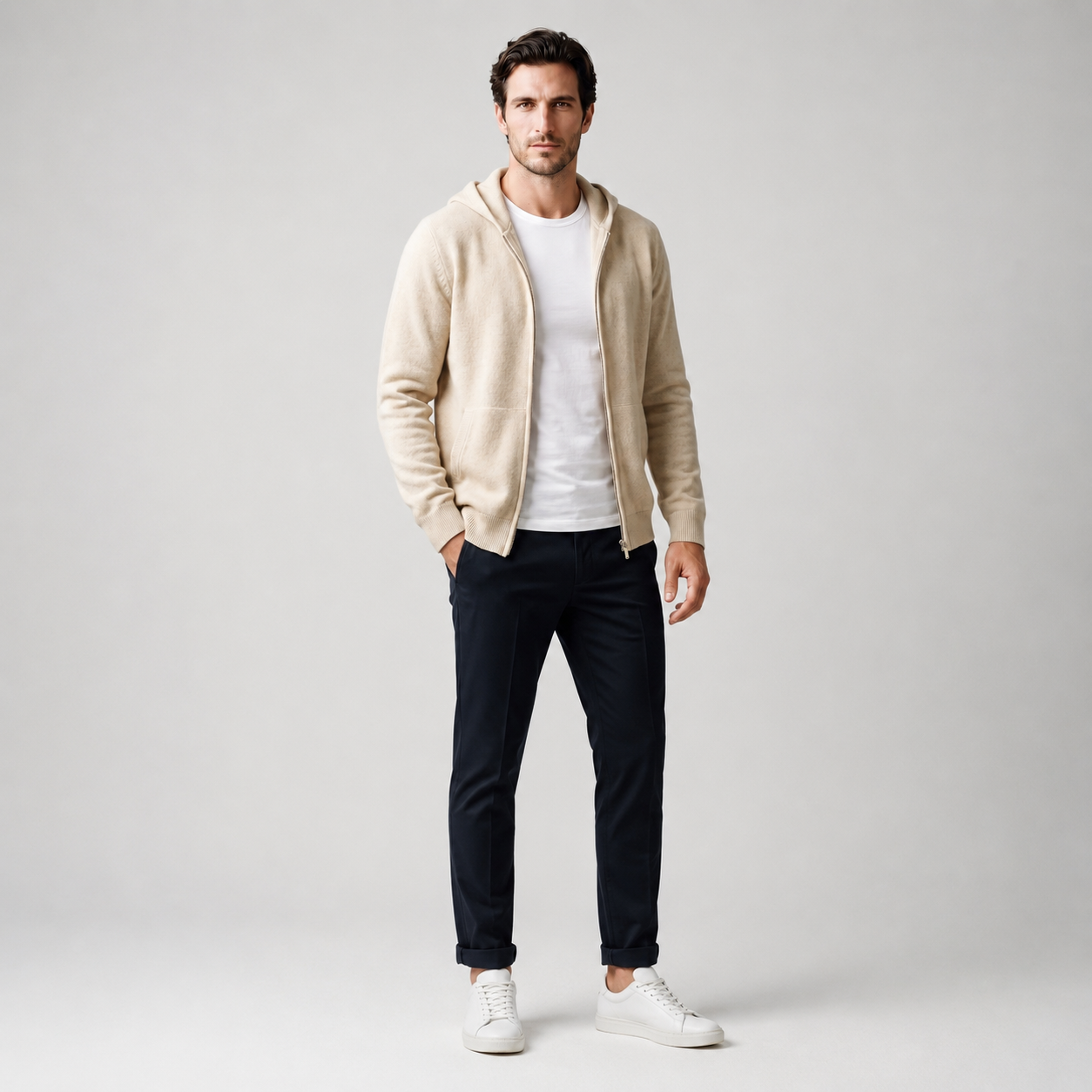 Men's Wool Full-Zip Knit Hooded Cardigan