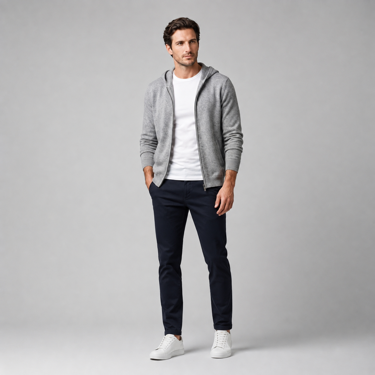 Men's Wool Full-Zip Knit Hooded Cardigan