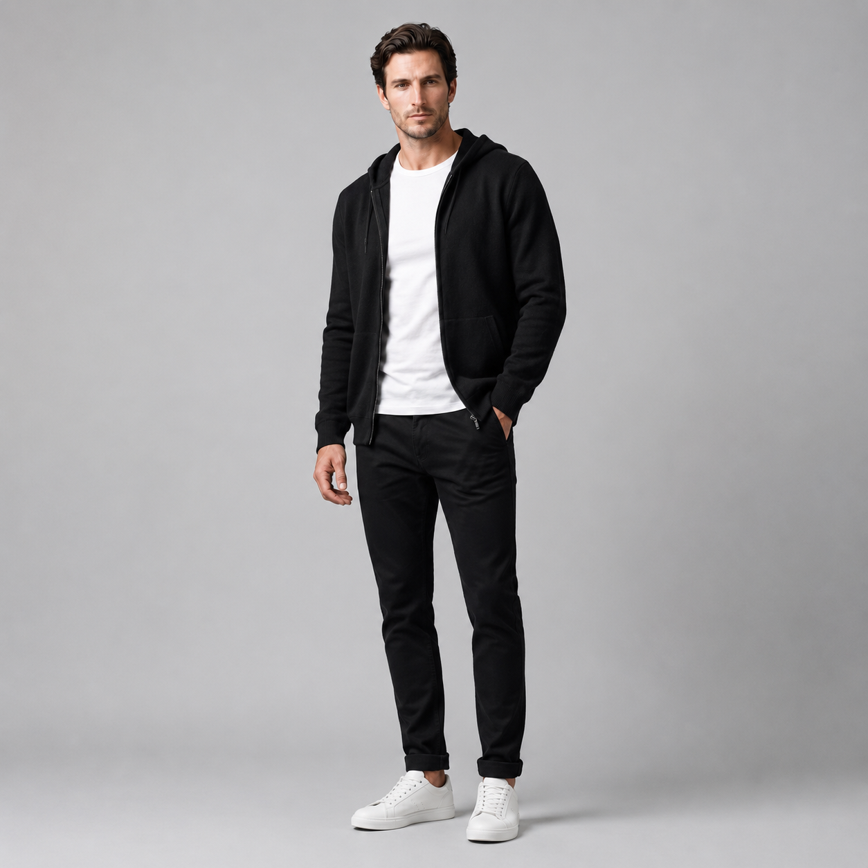 Men's Wool Full-Zip Knit Hooded Cardigan