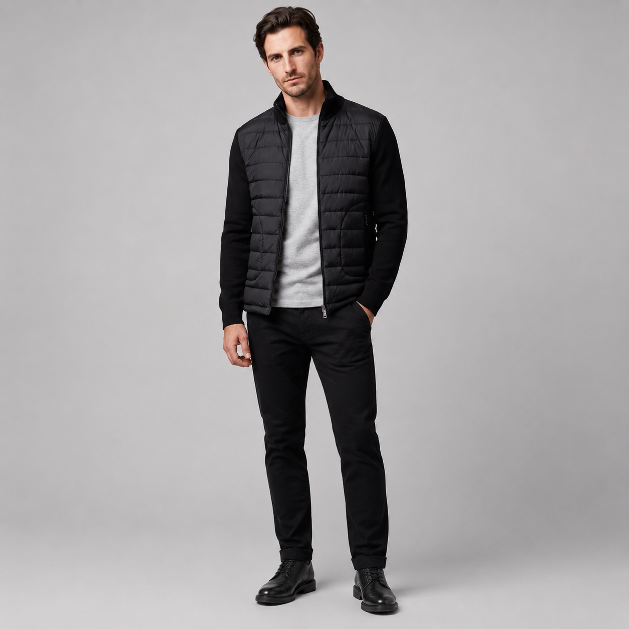 Men's Quilted Hybrid Stand Collar Jacket