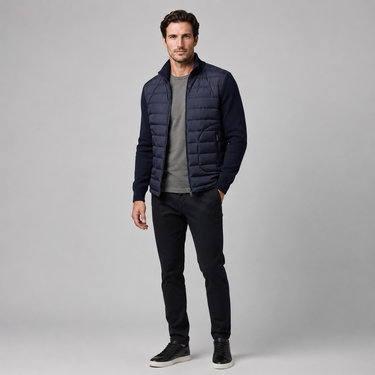 Men's Quilted Hybrid Stand Collar Jacket
