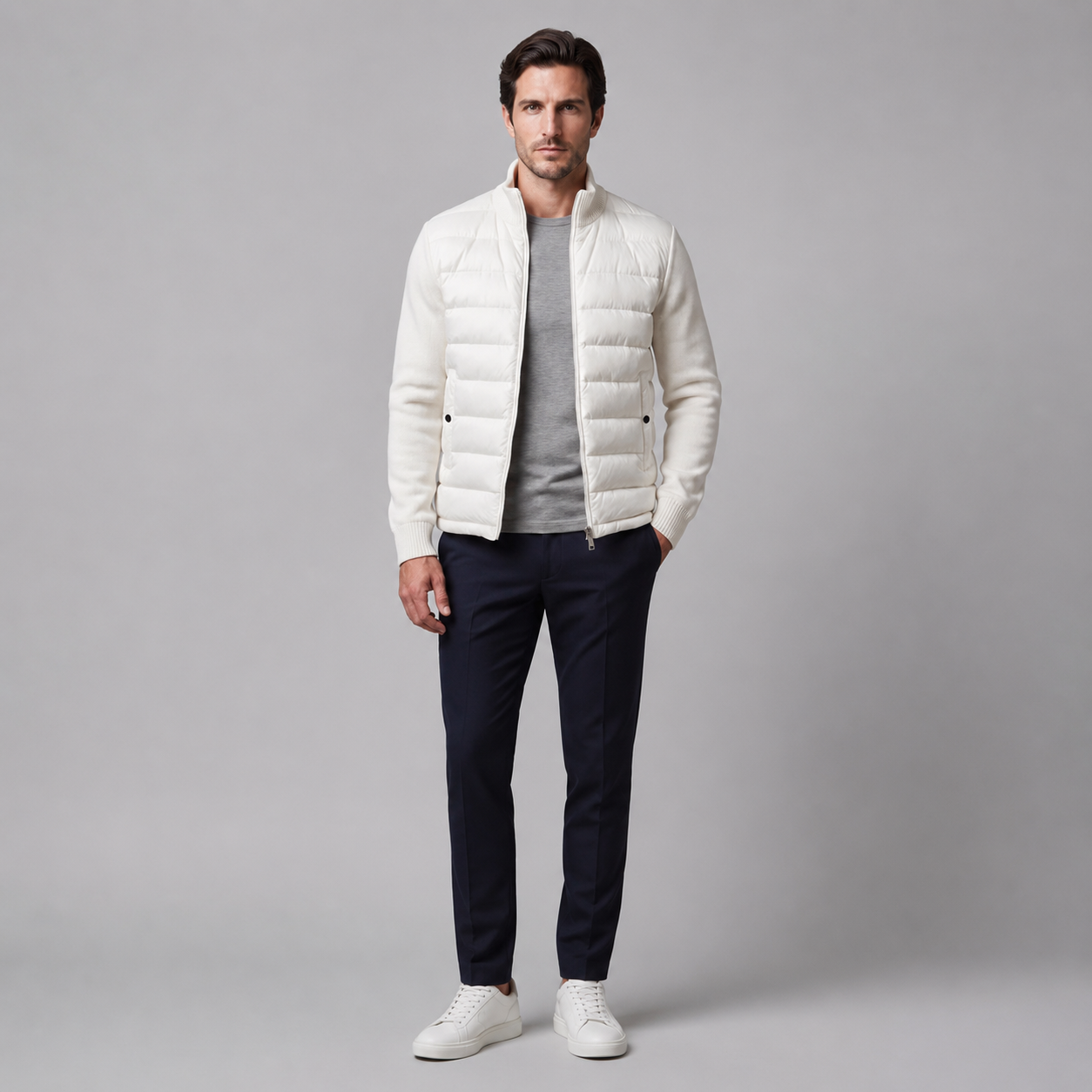 Men's Quilted Hybrid Stand Collar Jacket