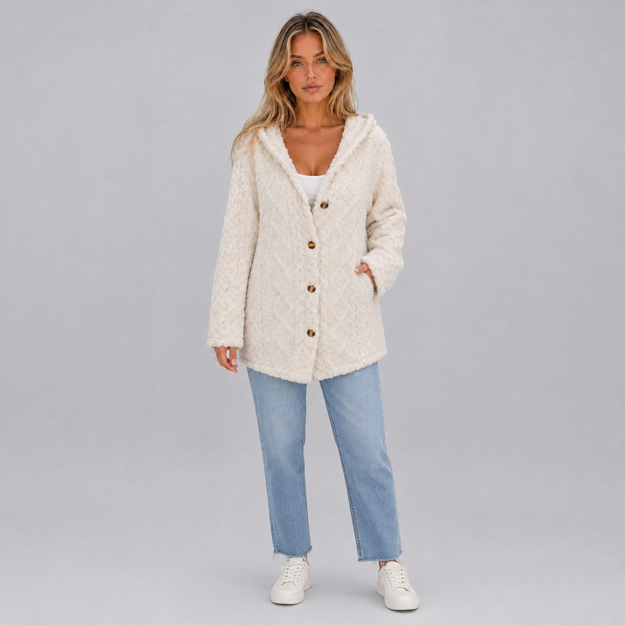 Women's Soft Plush Button Jacket