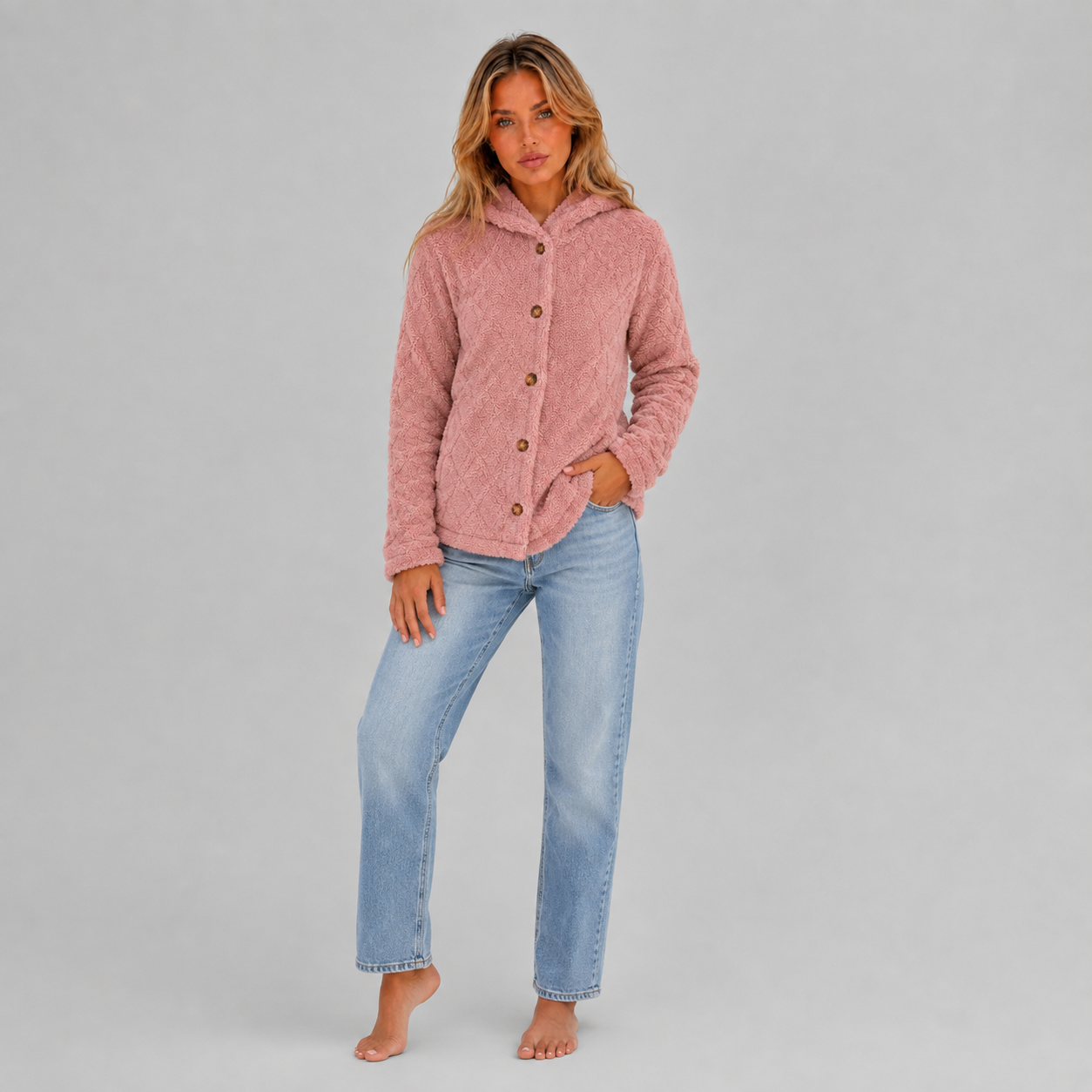 Women's Soft Plush Button Jacket