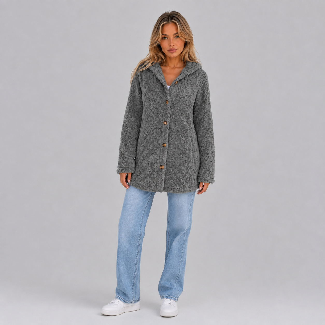 Women's Soft Plush Button Jacket