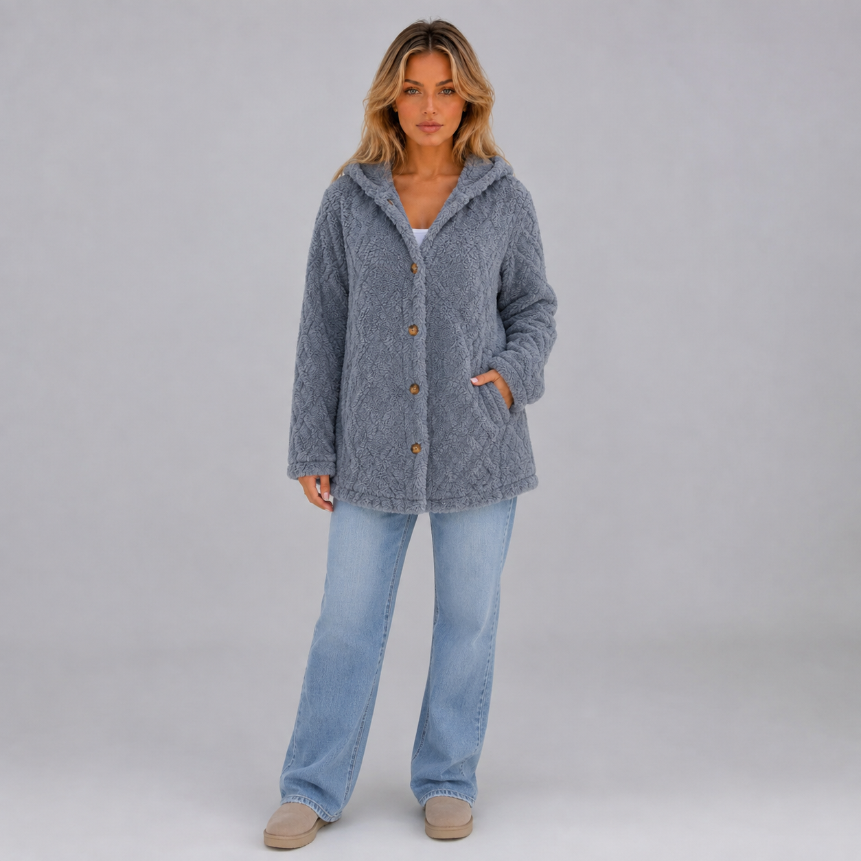Women's Soft Plush Button Jacket