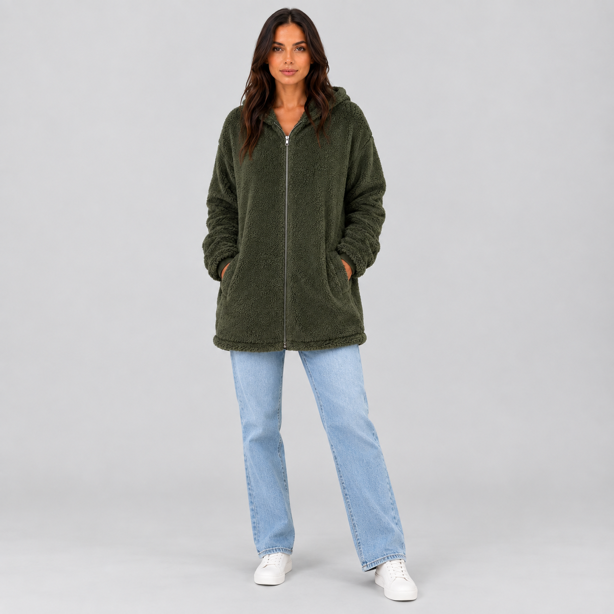 Women's Hooded Teddy Cardigan with Pockets