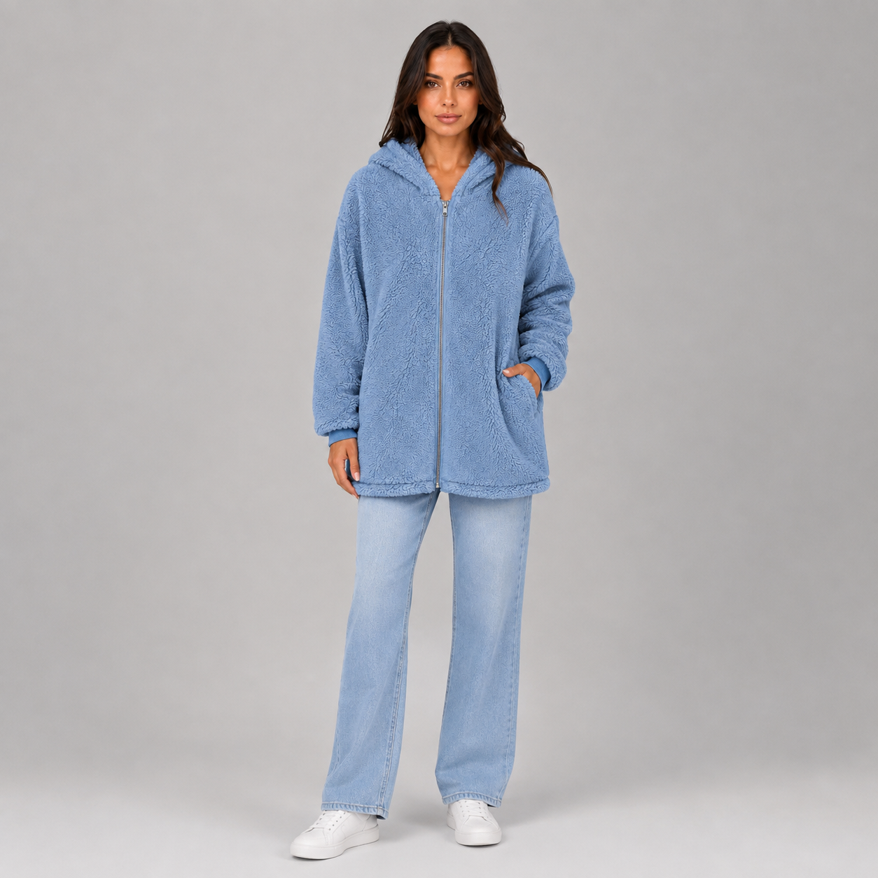 Women's Hooded Teddy Cardigan with Pockets