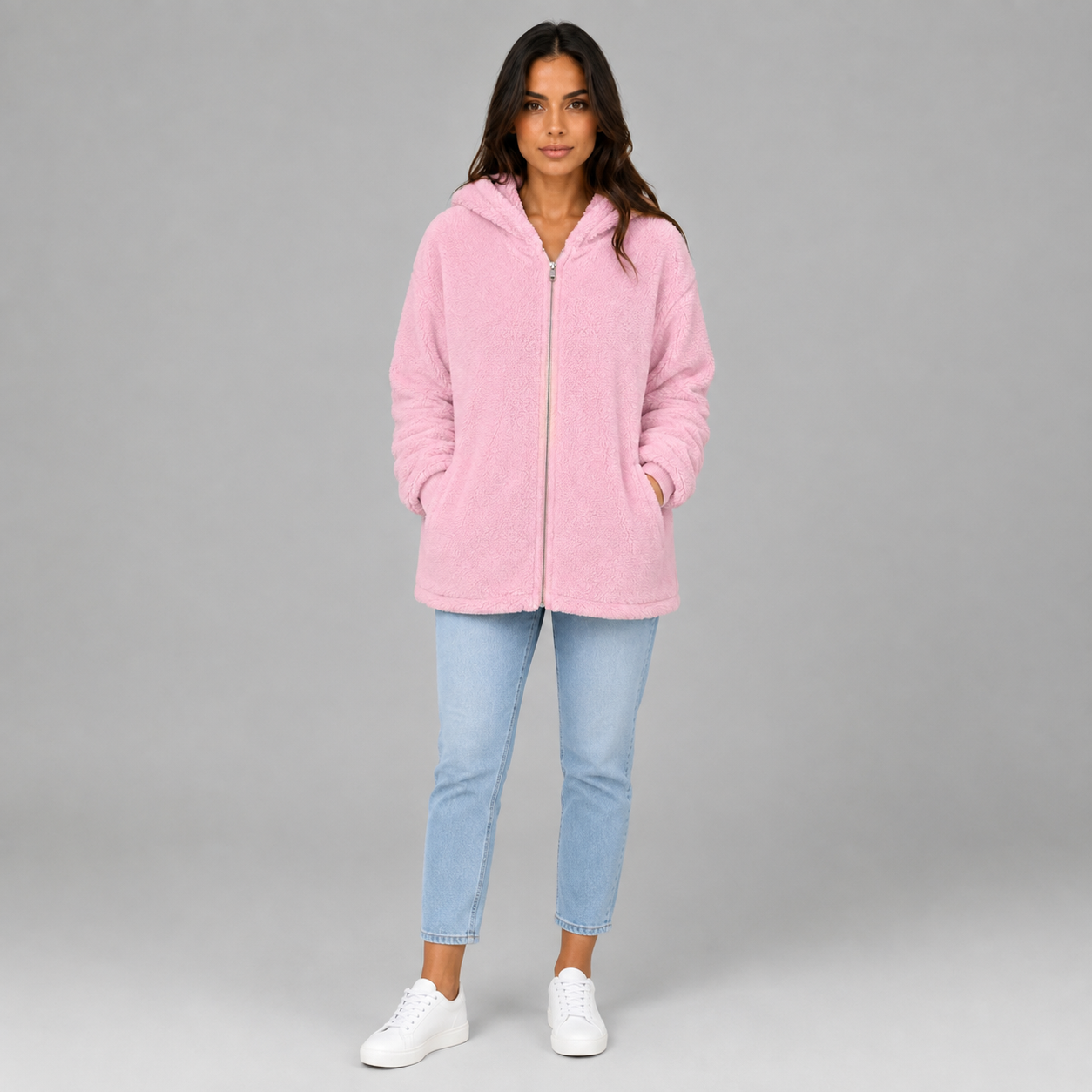 Women's Hooded Teddy Cardigan with Pockets