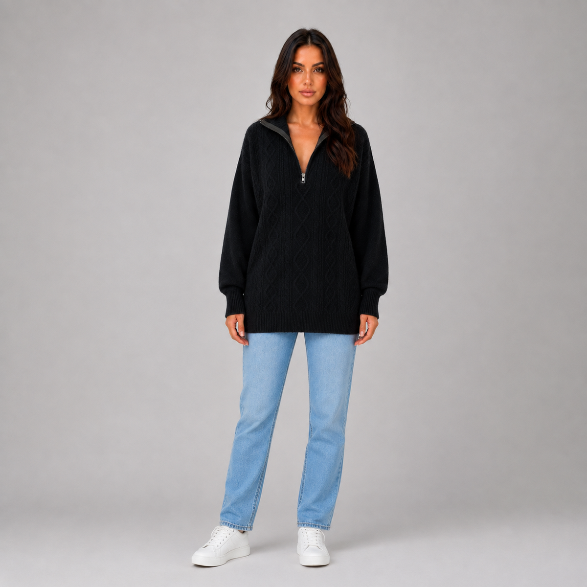 Women’s Half Zip Cable Knit Jumper