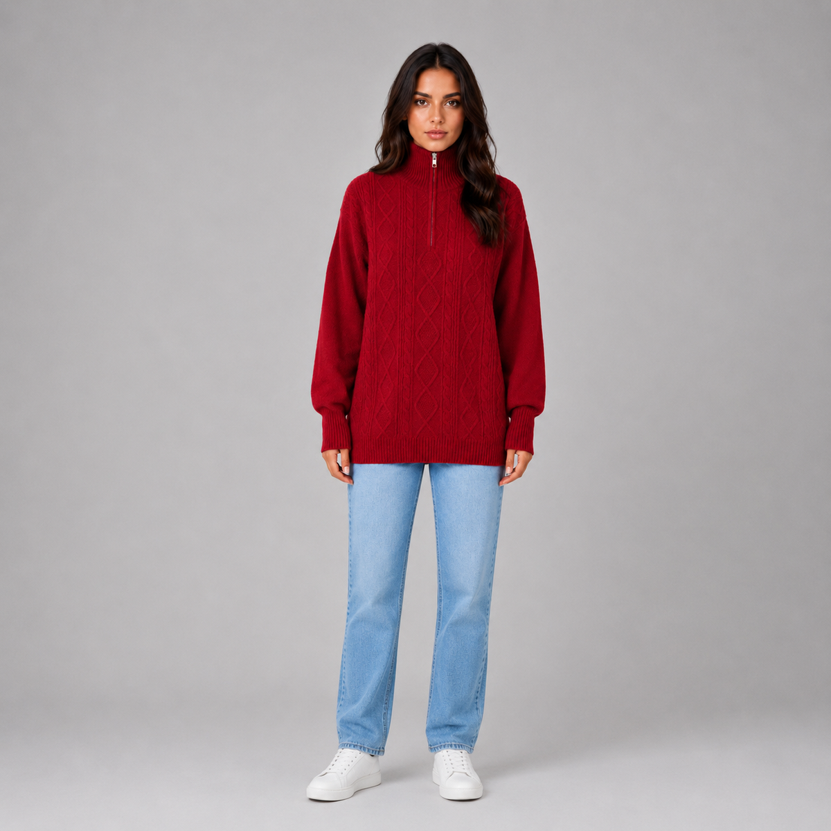 Women’s Half Zip Cable Knit Jumper