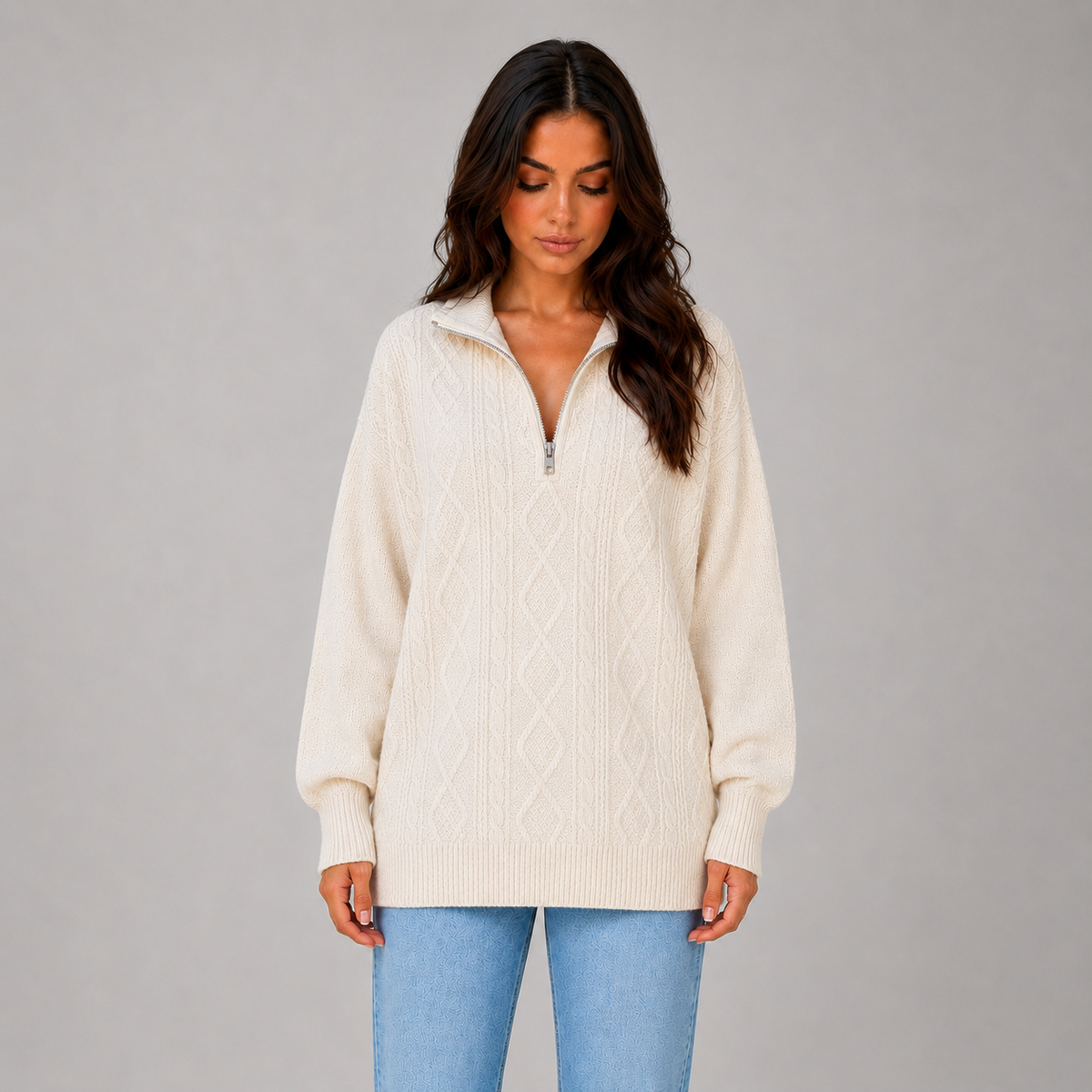 Women’s Half Zip Cable Knit Jumper