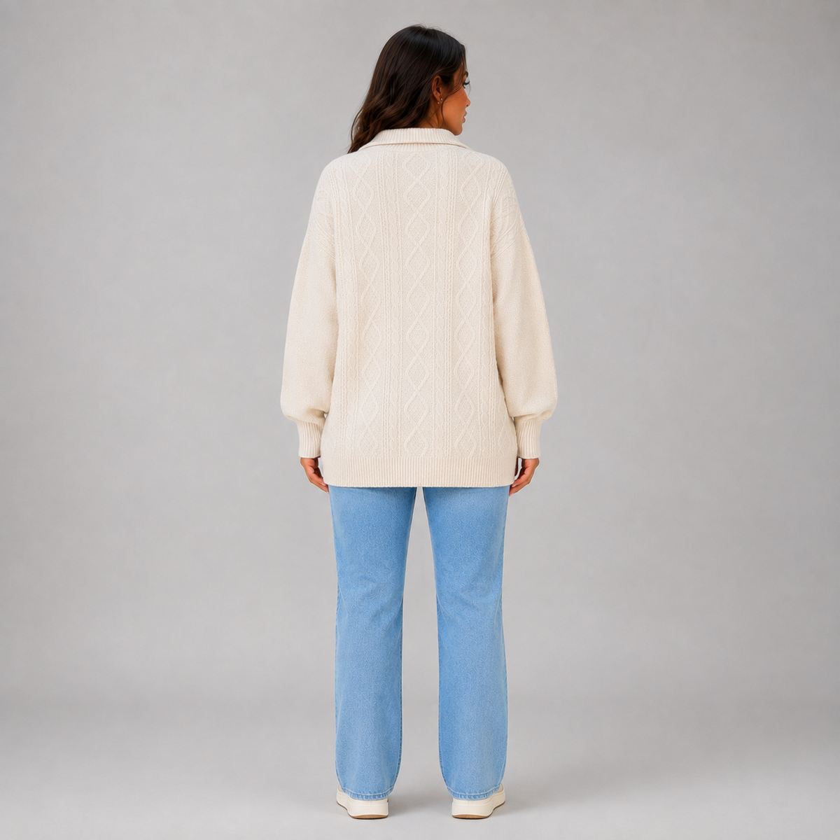 Women’s Half Zip Cable Knit Jumper