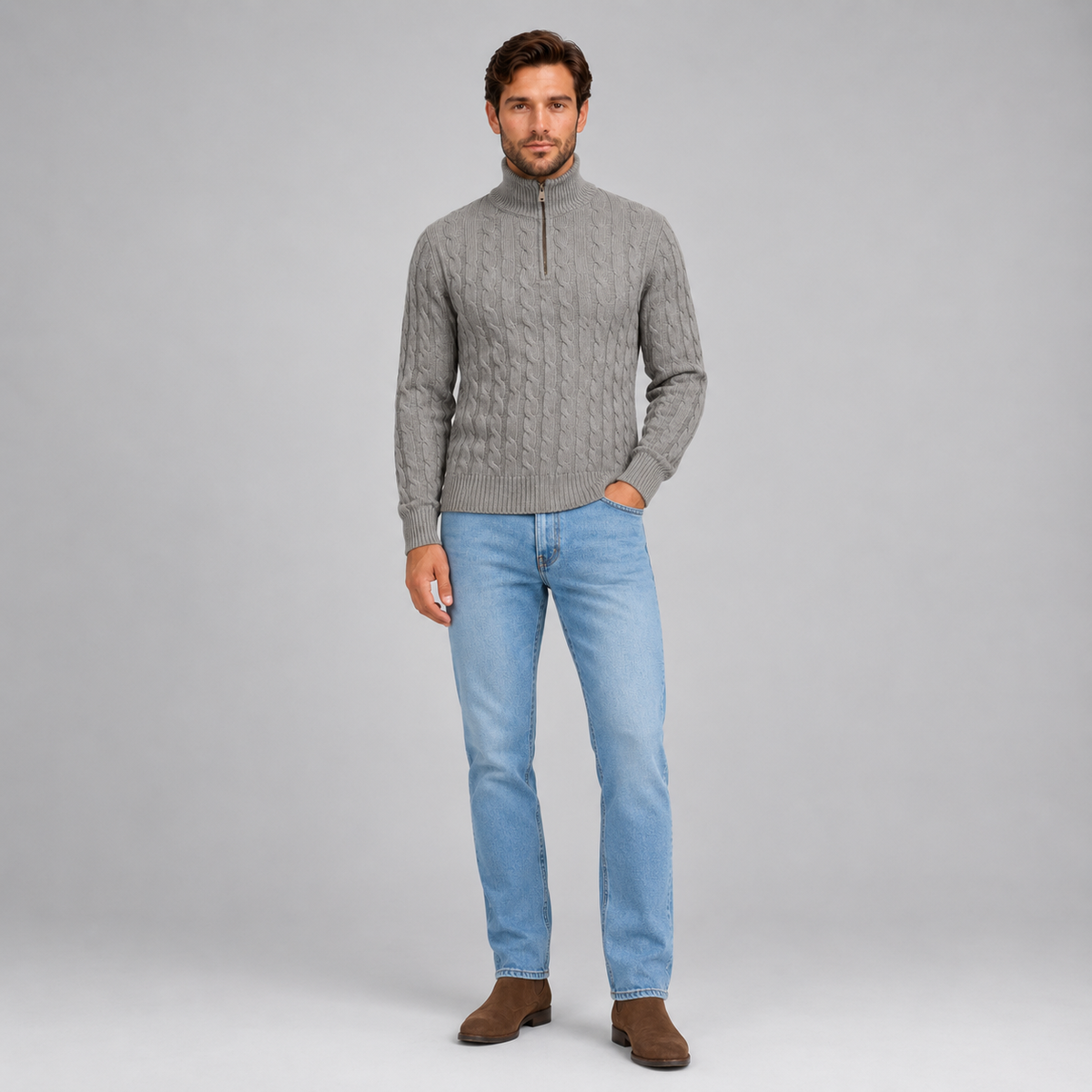 Men’s Cable Knit Quarter Zip Jumper