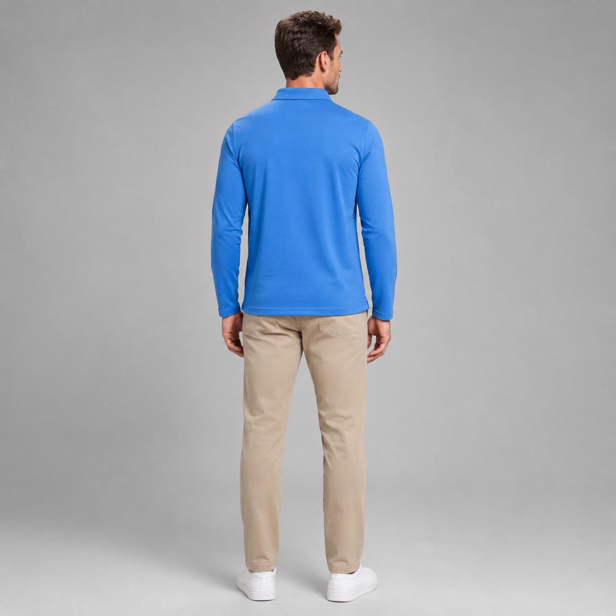 Men’s Long Sleeve Gingham Trim Polo Shirt