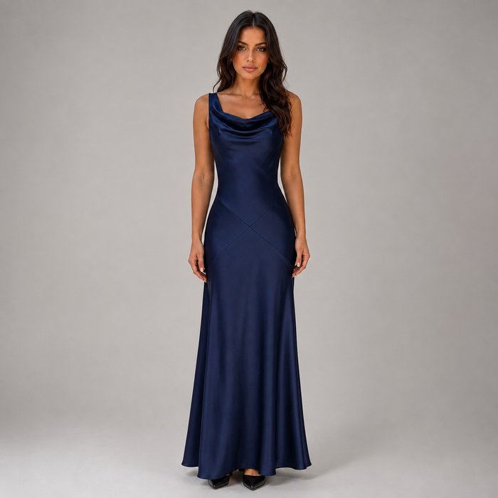 Women’s Satin Feel Open Back Maxi Dress
