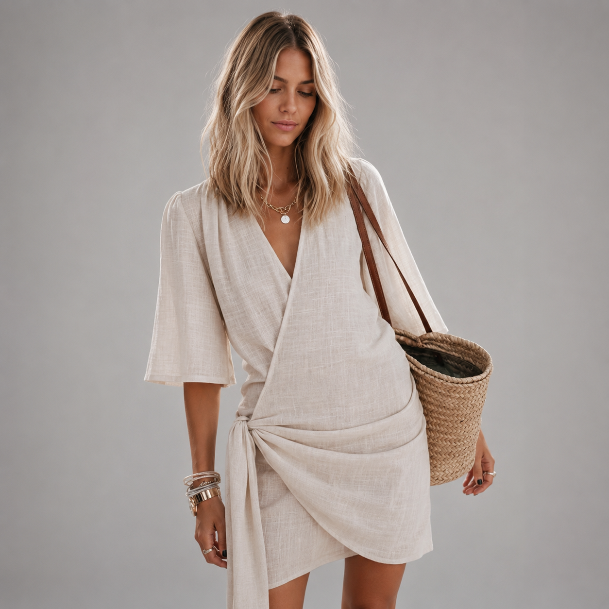 Women's Wrap Mini Dress With Asymmetrical Hem