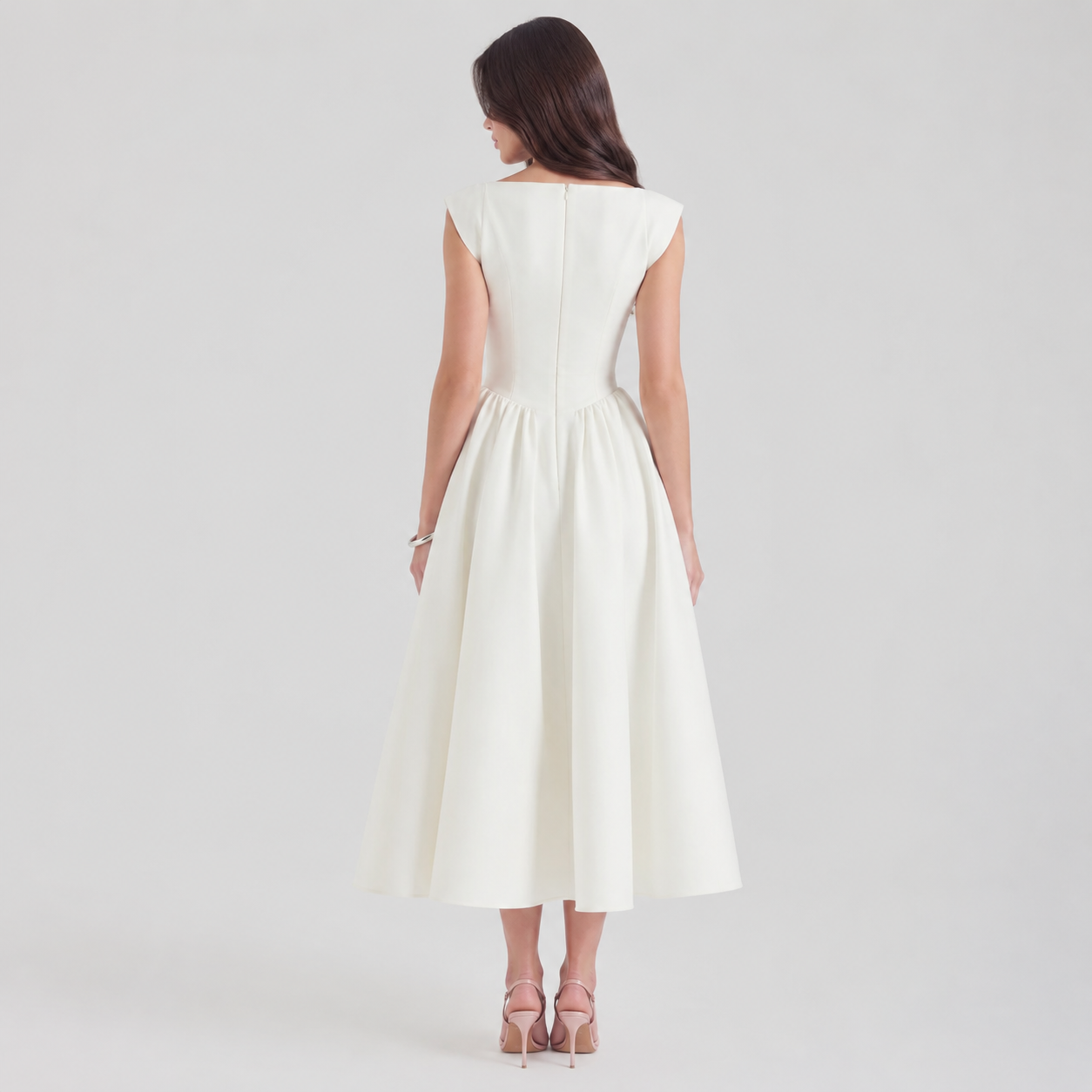 Women's Bateau Neck Satin Midi Dress