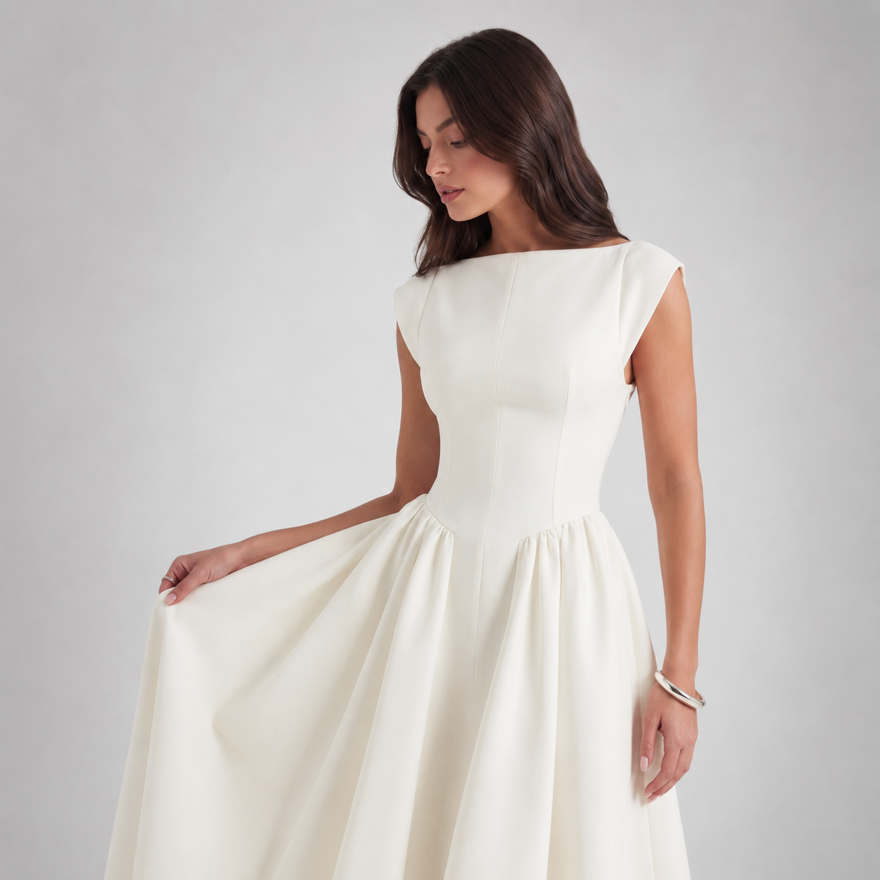 Women's Bateau Neck Satin Midi Dress