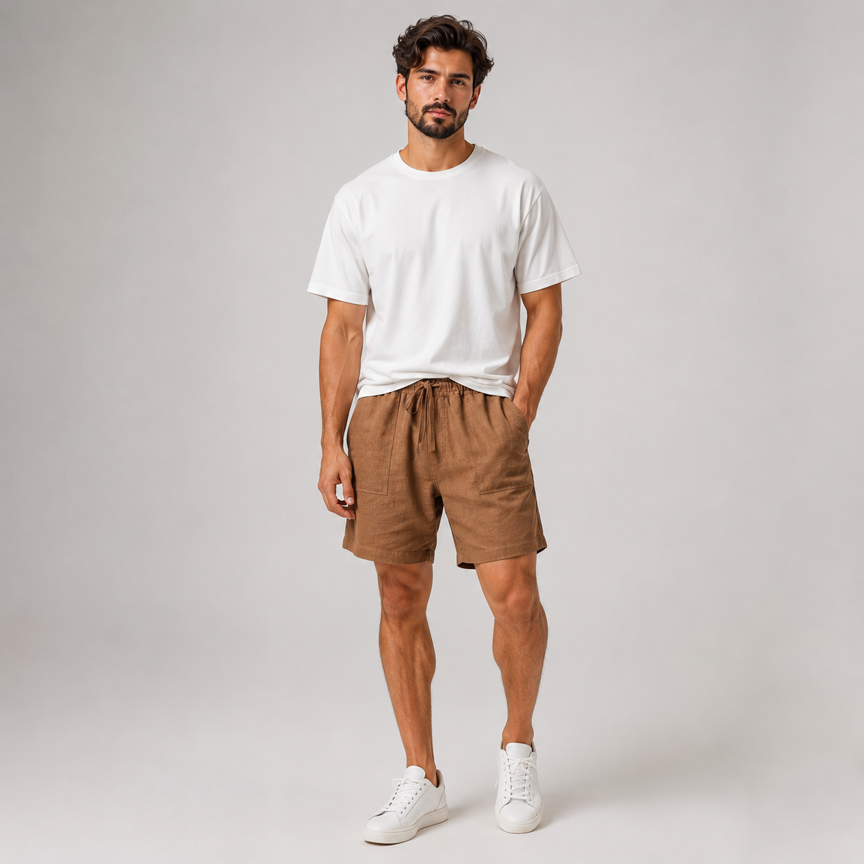 Men's Linen Shorts Elasticated Waist Casual Summer
